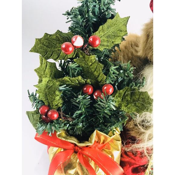 CHRISTMAS FOLK SANTA CLAUS WINTER FUR TRIM COAT SACK 15" PUFFY ELEGANT ROUND LG - Picture 7 of 12